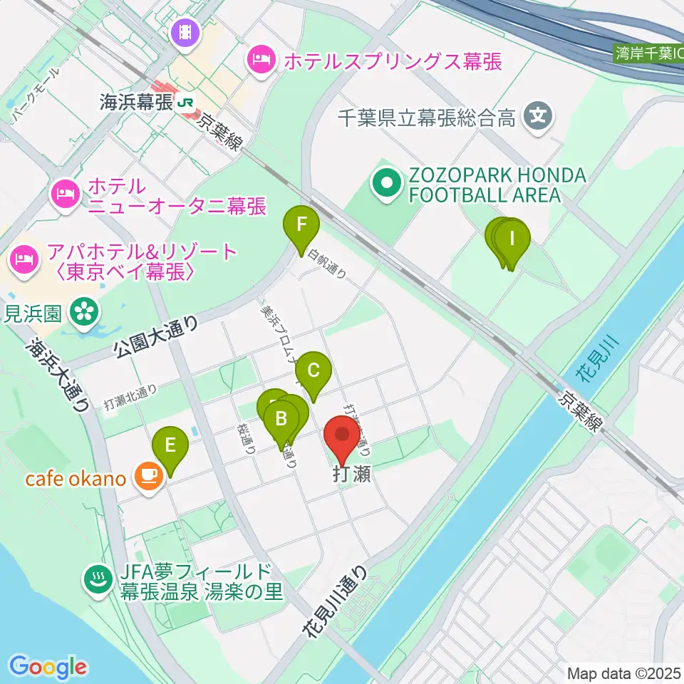 幕張ベイタウン・コア 打瀬公民館周辺のファミレス・ファーストフード一覧地図