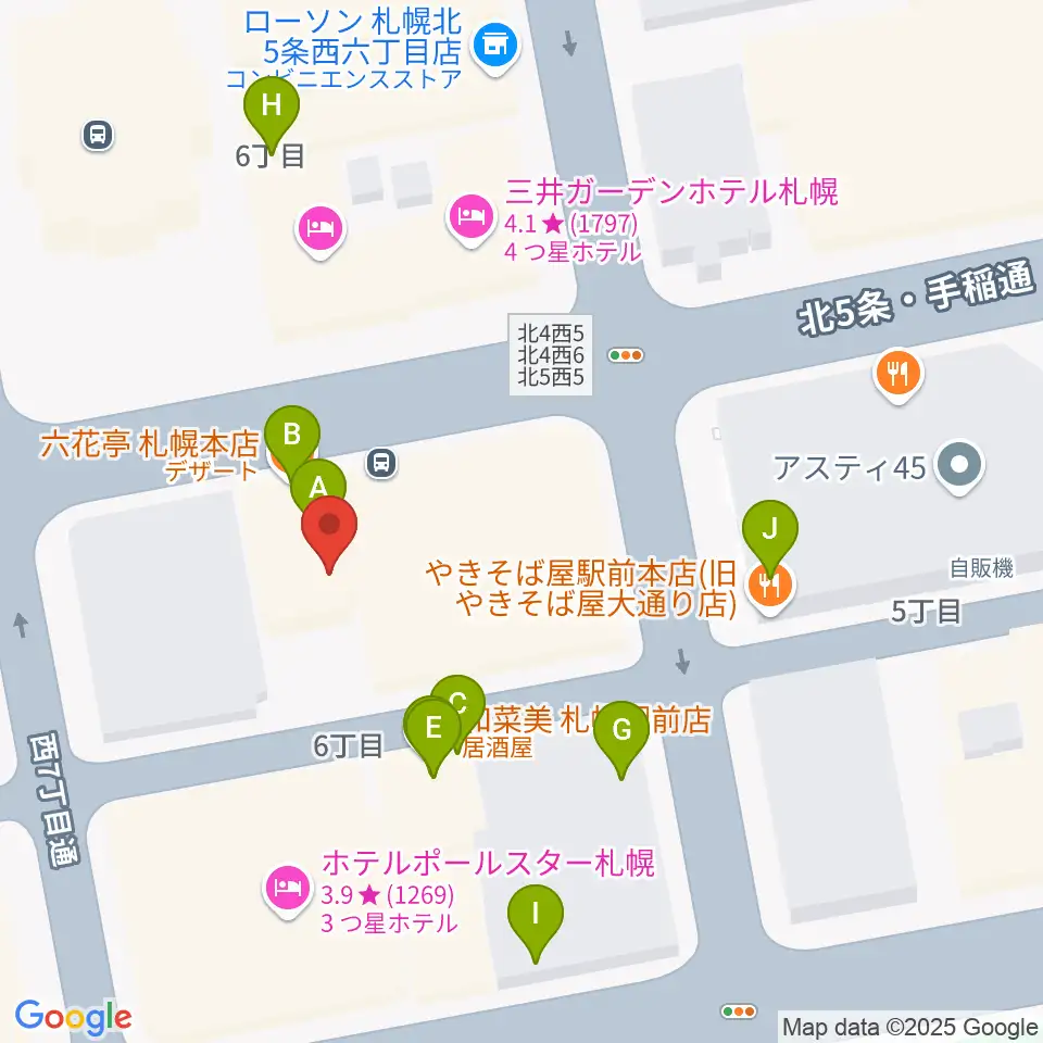 六花亭ふきのとうホール周辺のファミレス・ファーストフード一覧地図