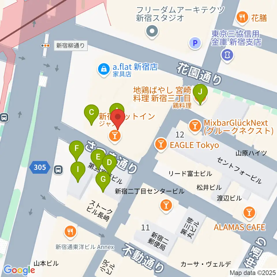 新宿PIT INN周辺のファミレス・ファーストフード一覧地図