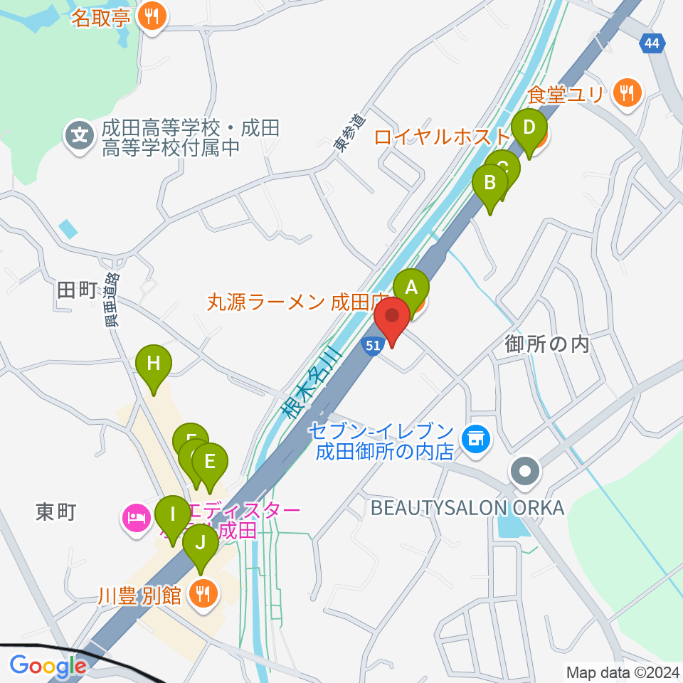 ラジオ成田周辺のファミレス・ファーストフード一覧地図