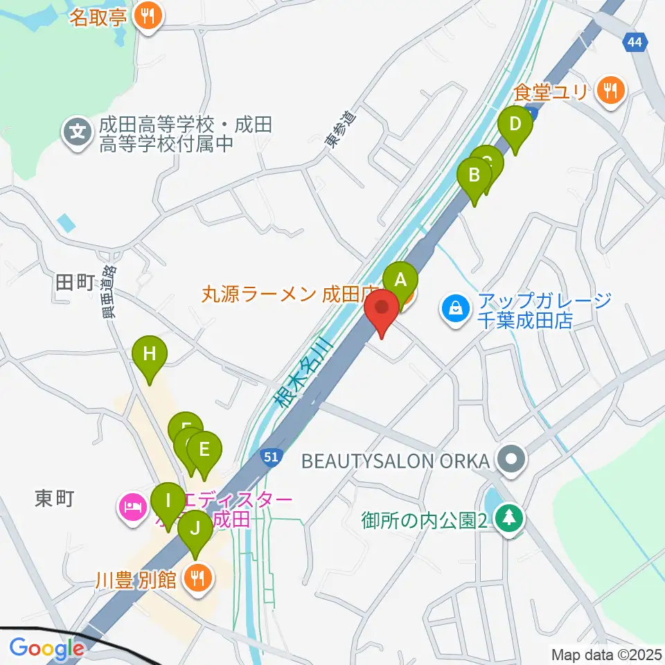 ラジオ成田周辺のファミレス・ファーストフード一覧地図