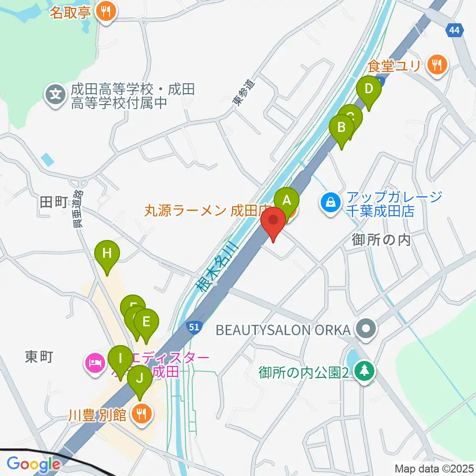 ラジオ成田周辺のファミレス・ファーストフード一覧地図