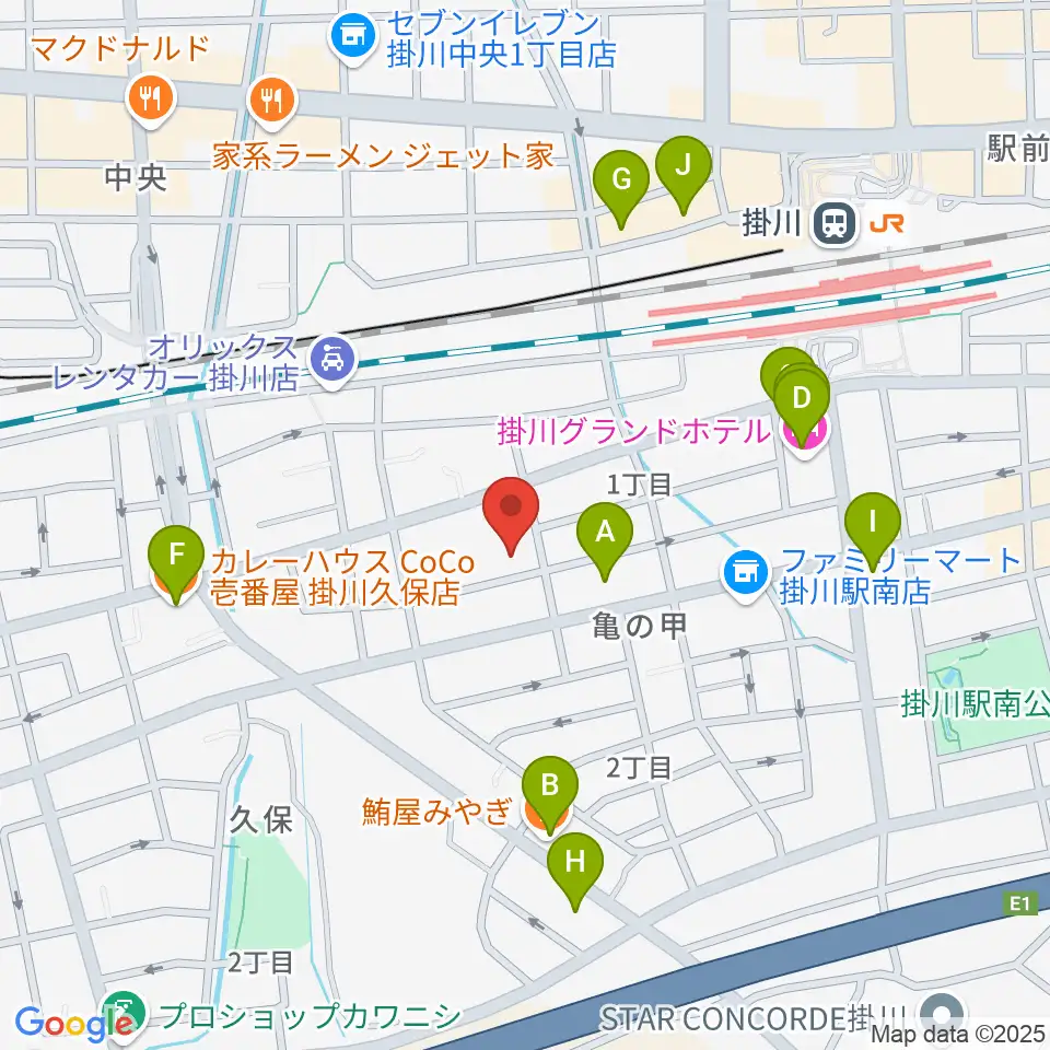 掛川市美感ホール周辺のファミレス・ファーストフード一覧地図