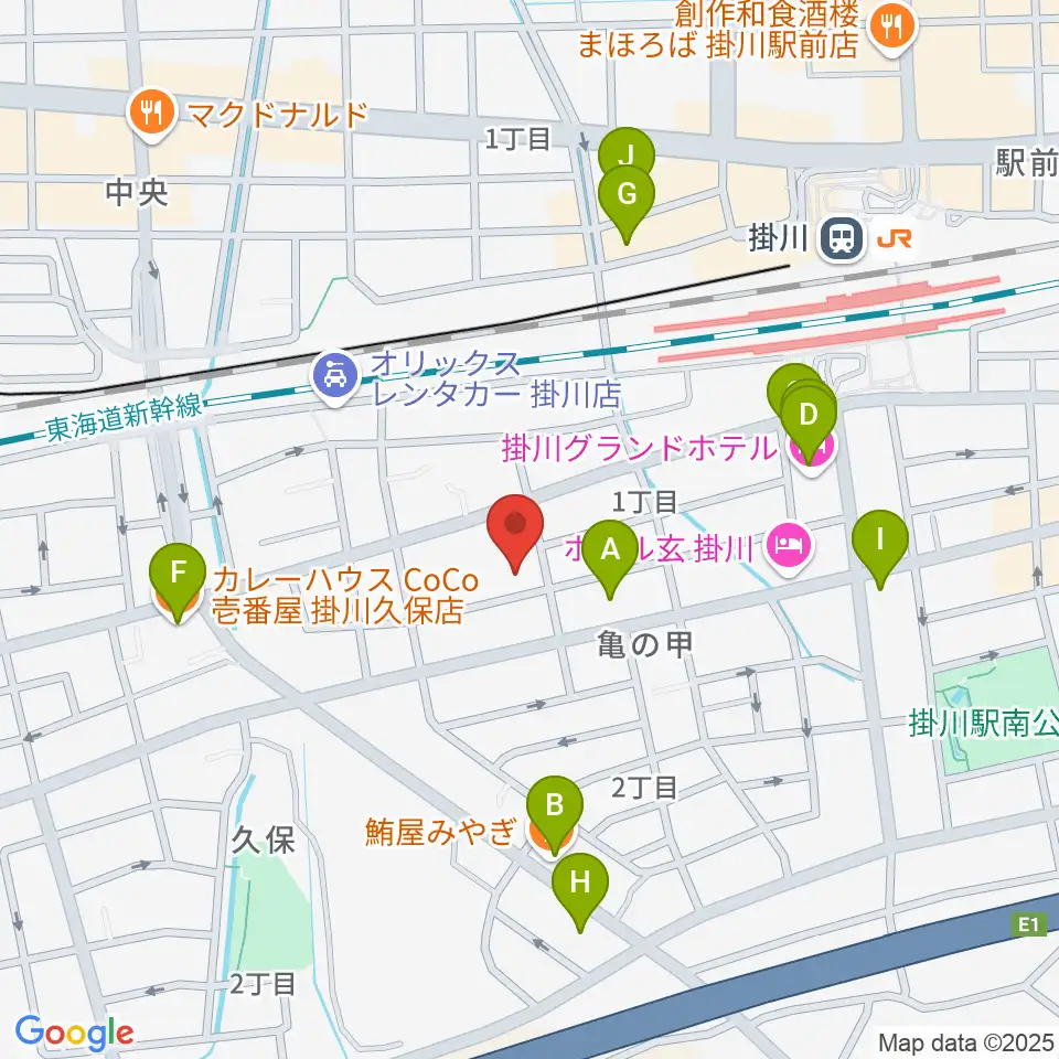 掛川市美感ホール周辺のファミレス・ファーストフード一覧地図