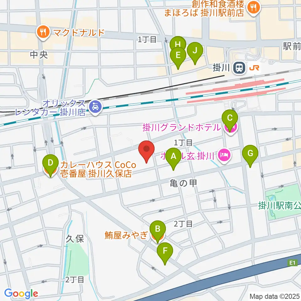 掛川市美感ホール周辺のファミレス・ファーストフード一覧地図