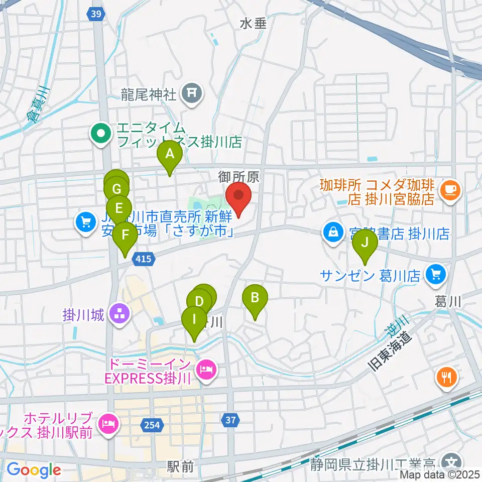 掛川市生涯学習センター周辺のファミレス・ファーストフード一覧地図