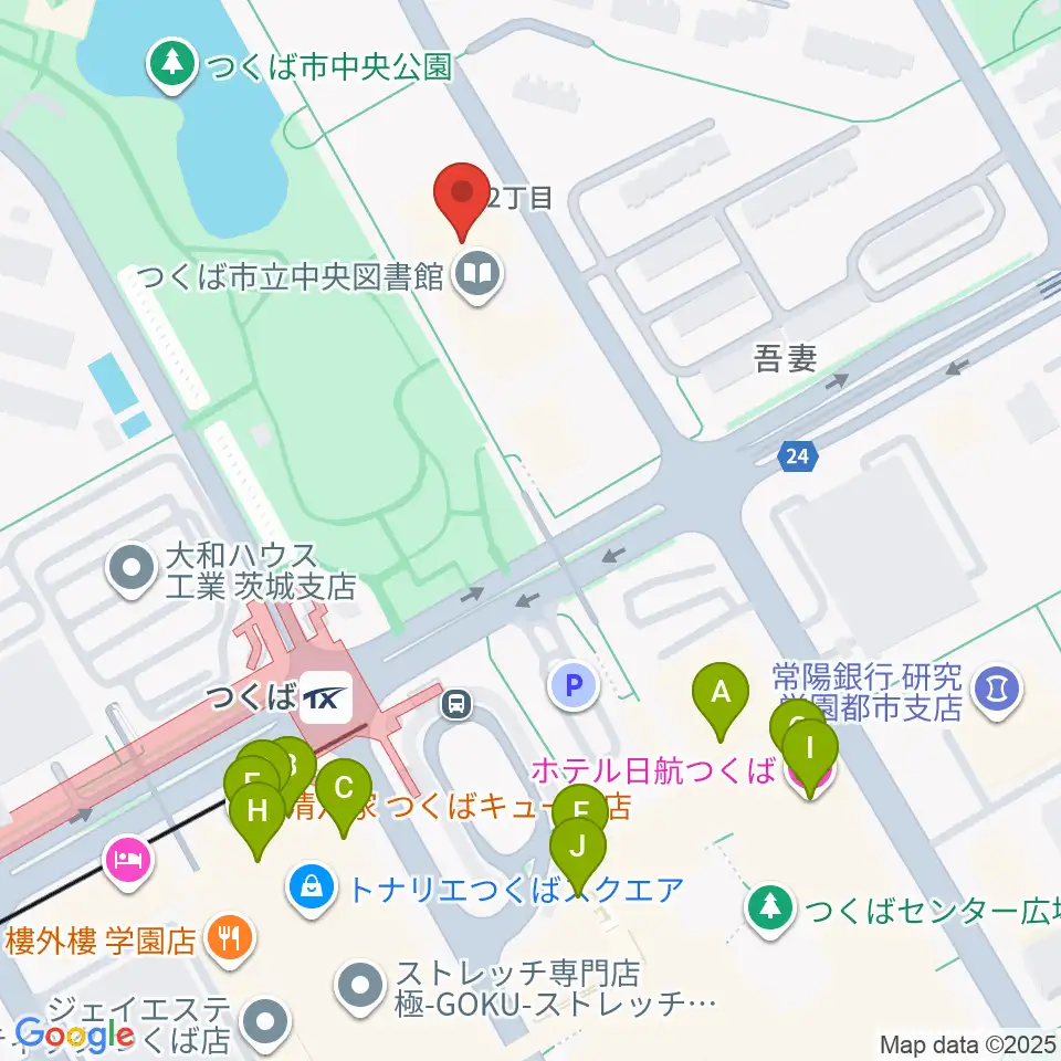 つくば文化会館アルス周辺のファミレス・ファーストフード一覧地図