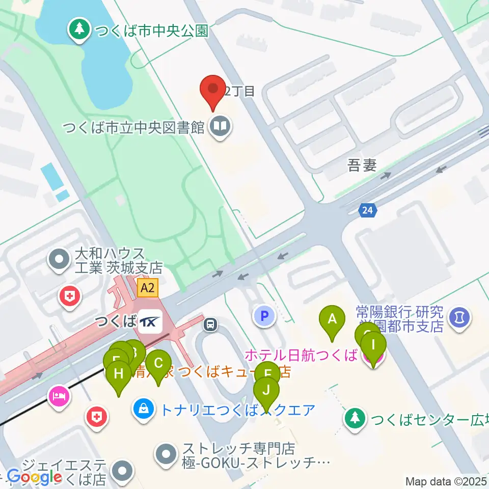 つくば文化会館アルス周辺のファミレス・ファーストフード一覧地図