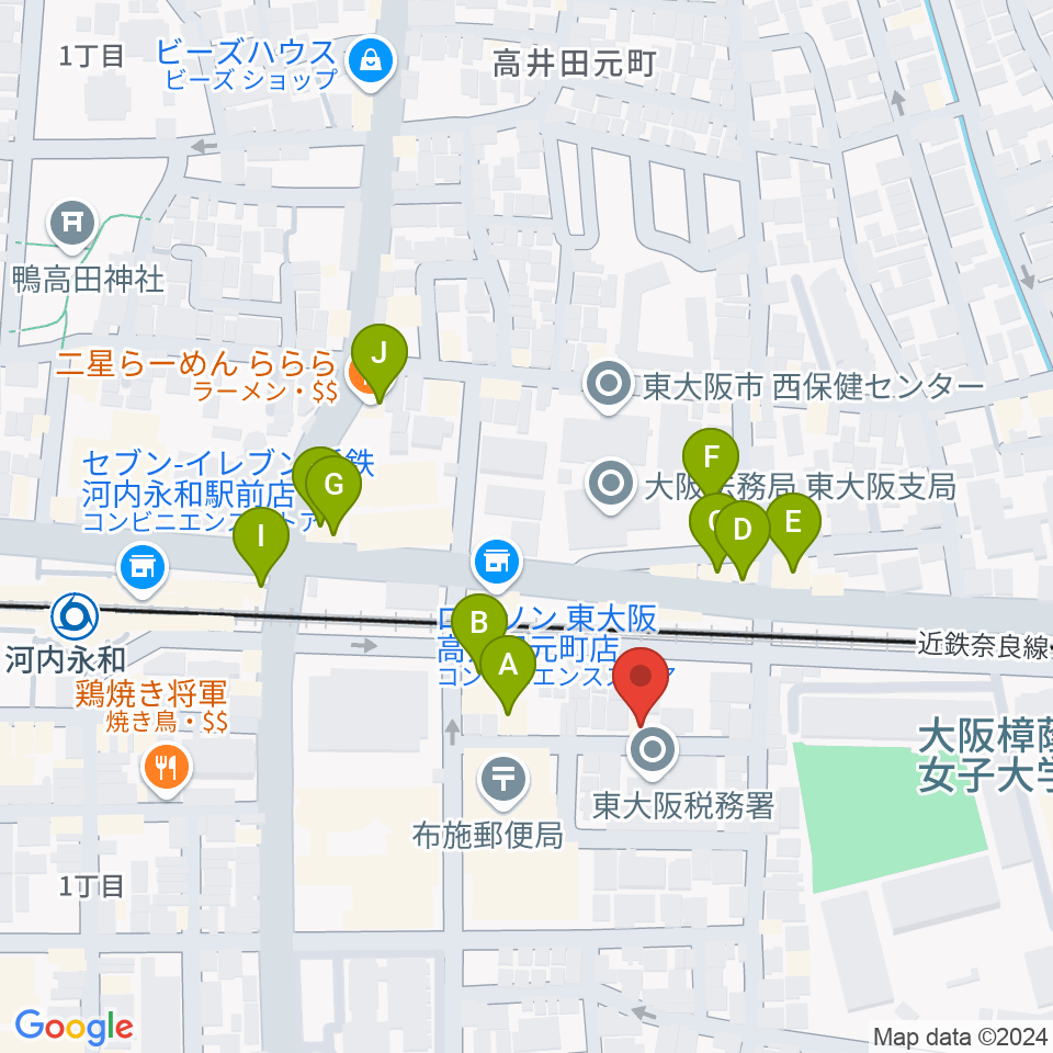 Live Barエレキの店周辺のファミレス・ファーストフード一覧地図