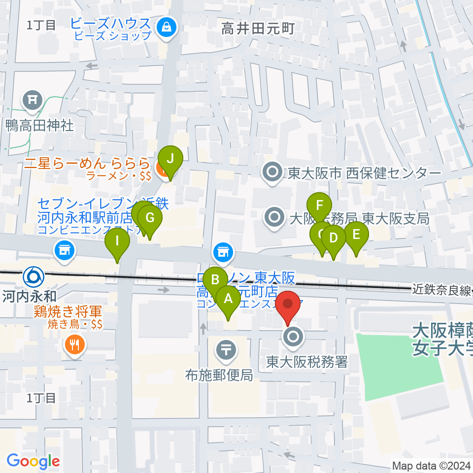 Live Barエレキの店周辺のファミレス・ファーストフード一覧地図