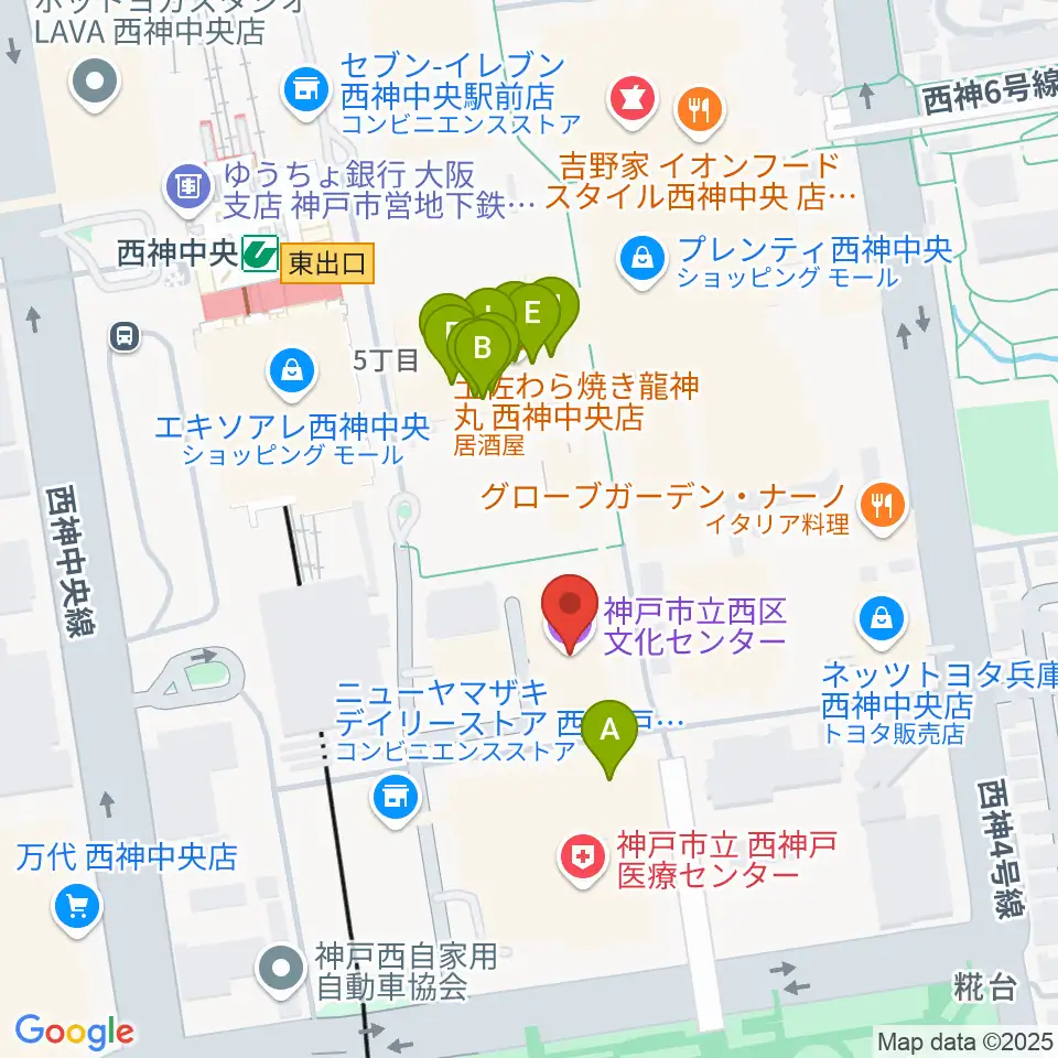 神戸市西区文化センター周辺のファミレス・ファーストフード一覧地図
