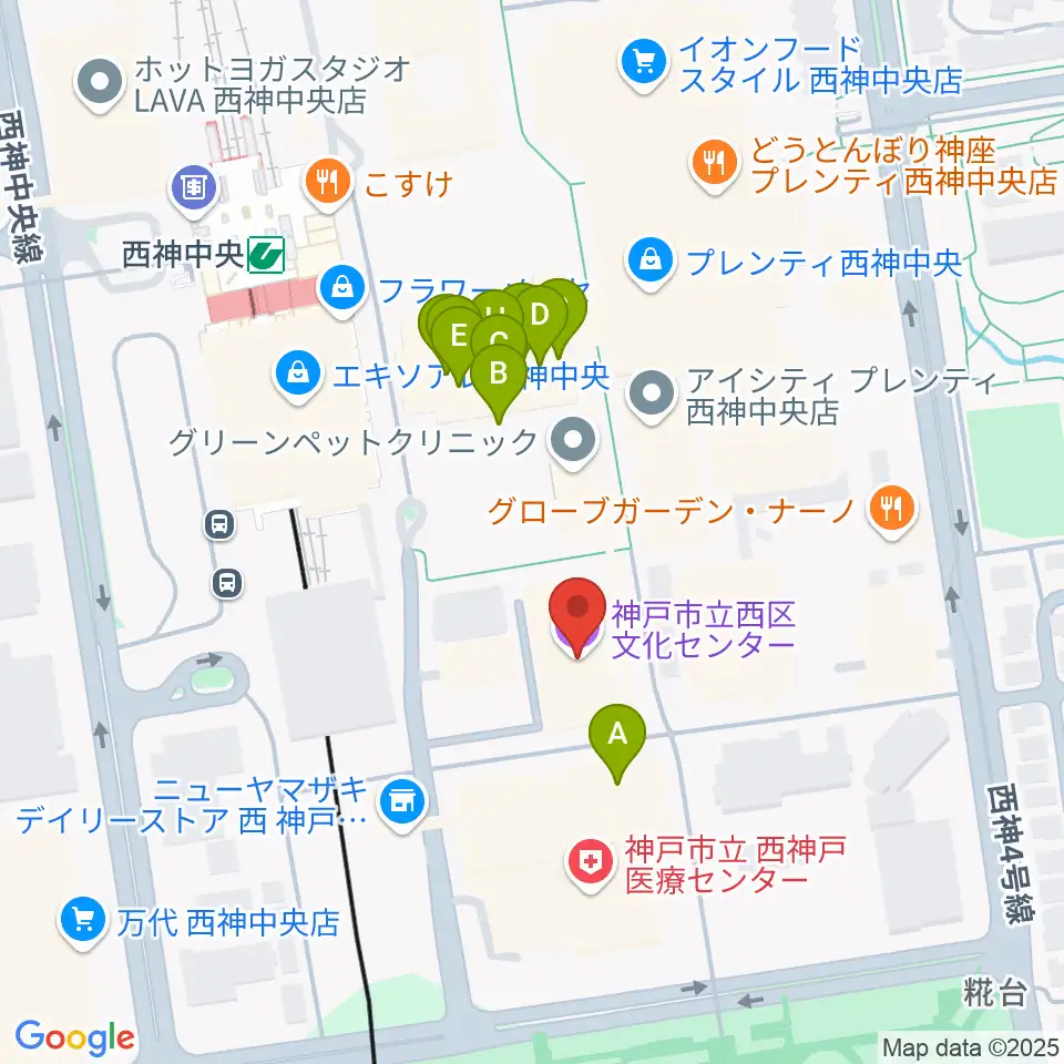 神戸市西区文化センター周辺のファミレス・ファーストフード一覧地図