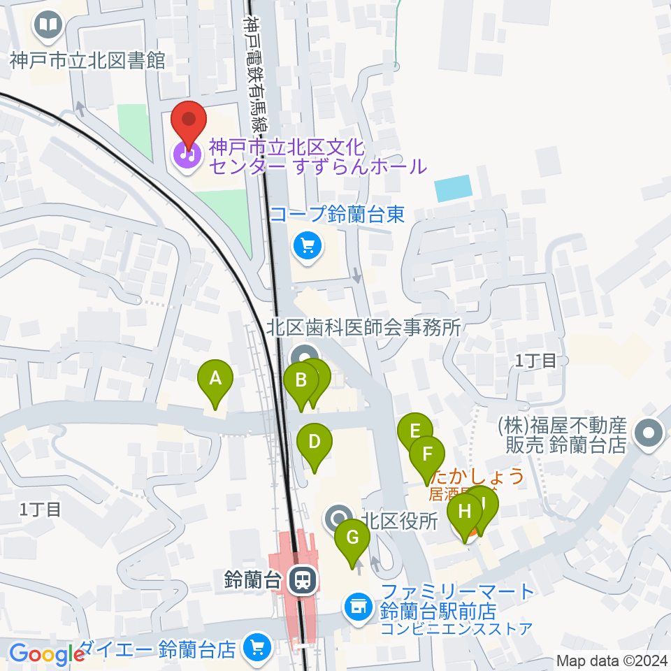 北区文化センター すずらんホール周辺のファミレス・ファーストフード一覧地図