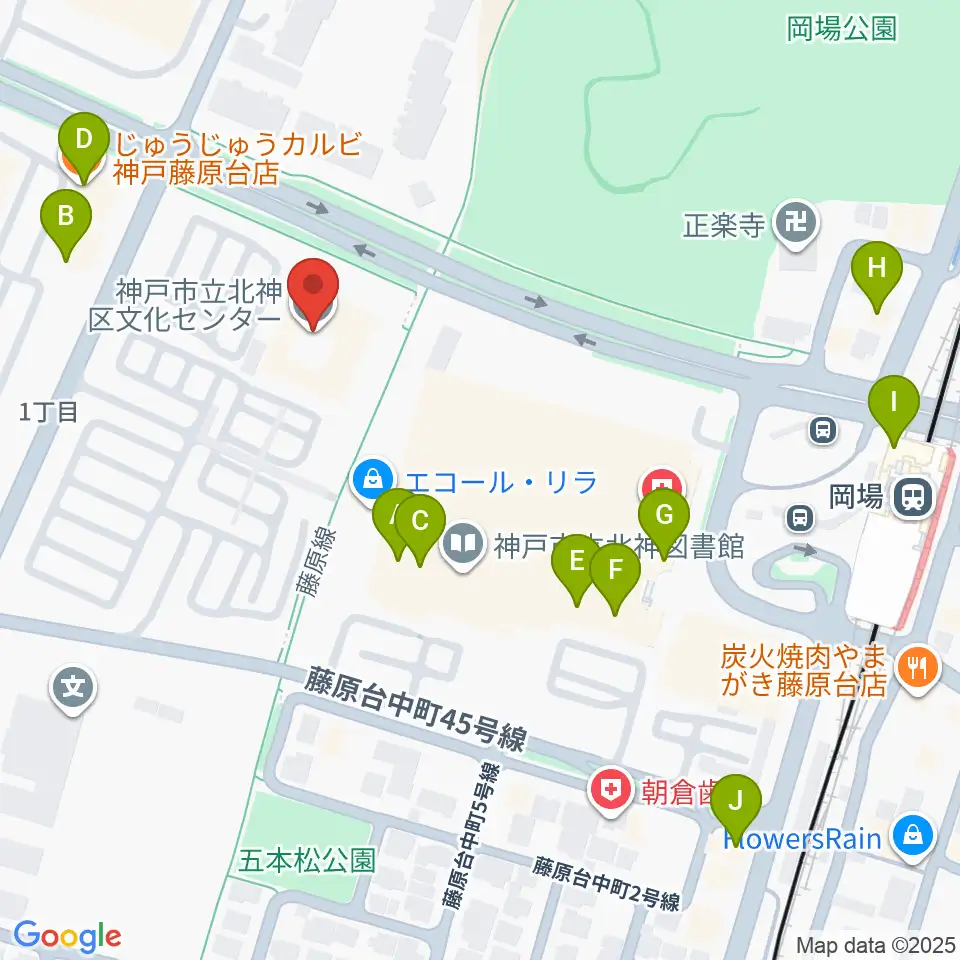 神戸市立北神区文化センター周辺のファミレス・ファーストフード一覧地図