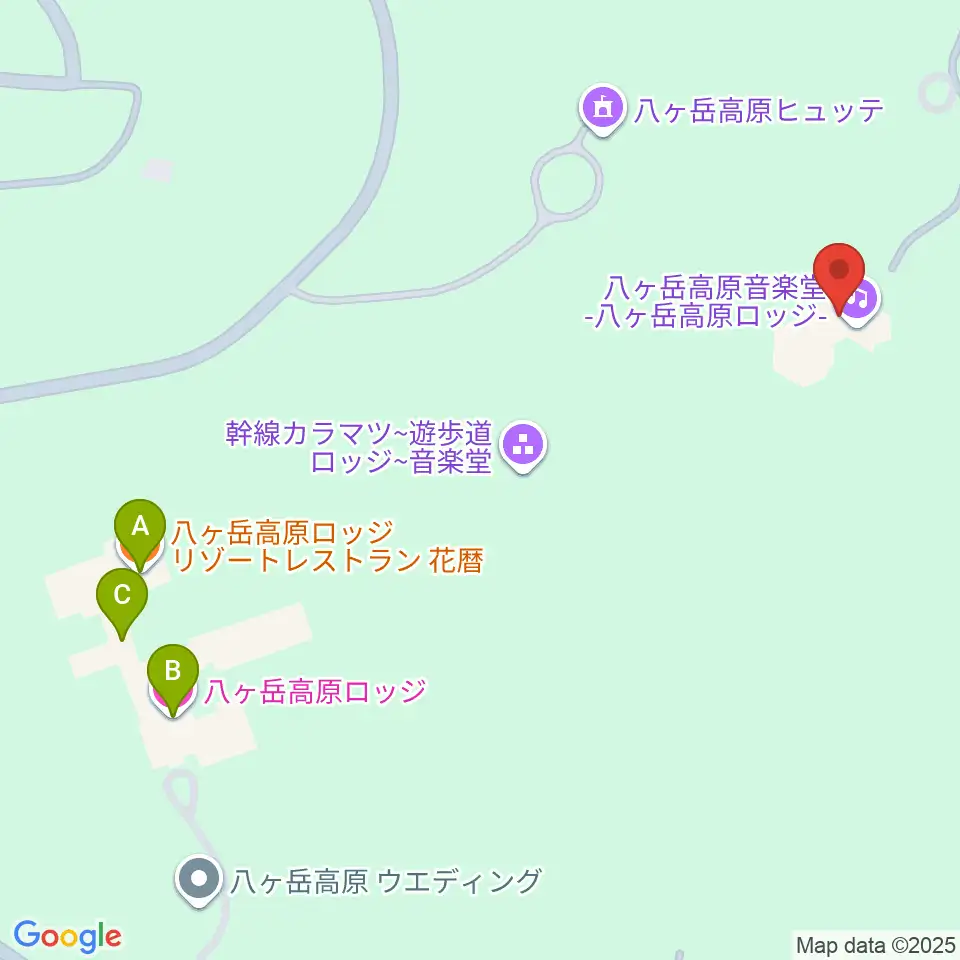 八ヶ岳高原音楽堂周辺のファミレス・ファーストフード一覧地図