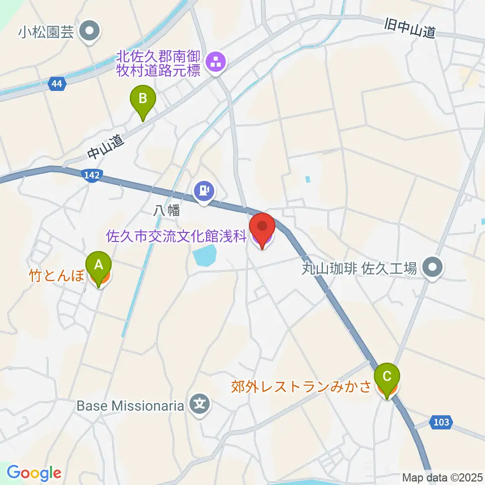 佐久市交流文化館浅科周辺のファミレス・ファーストフード一覧地図