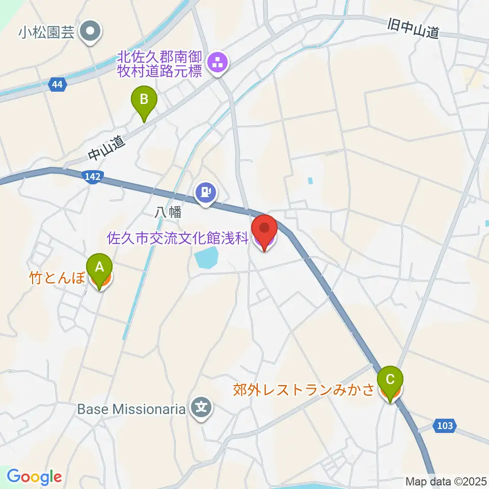 佐久市交流文化館浅科周辺のファミレス・ファーストフード一覧地図