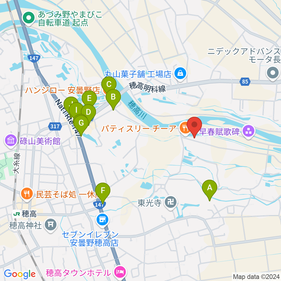 あづみ野コンサートホール周辺のファミレス・ファーストフード一覧地図