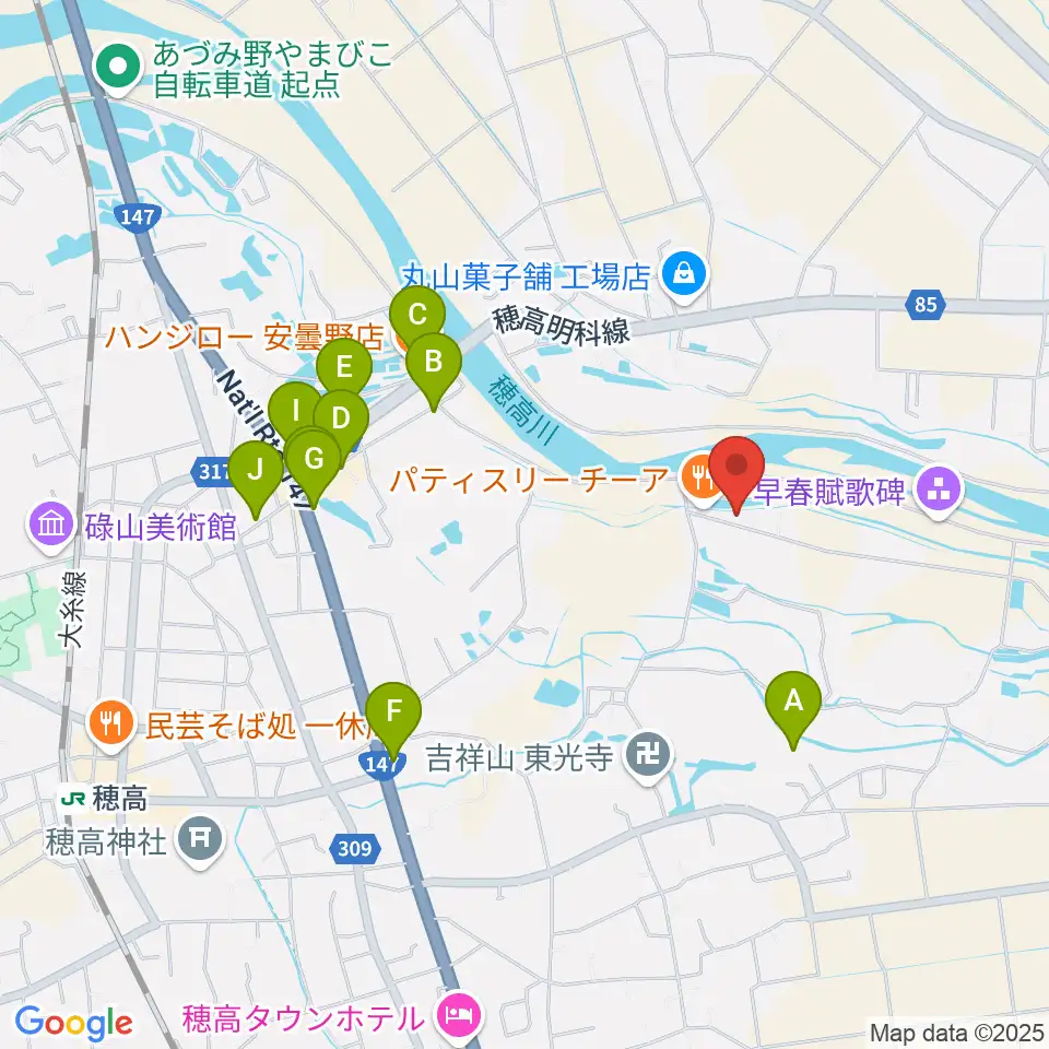 あづみ野コンサートホール周辺のファミレス・ファーストフード一覧地図