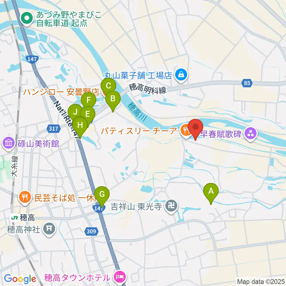 あづみ野コンサートホール周辺のファミレス・ファーストフード一覧地図