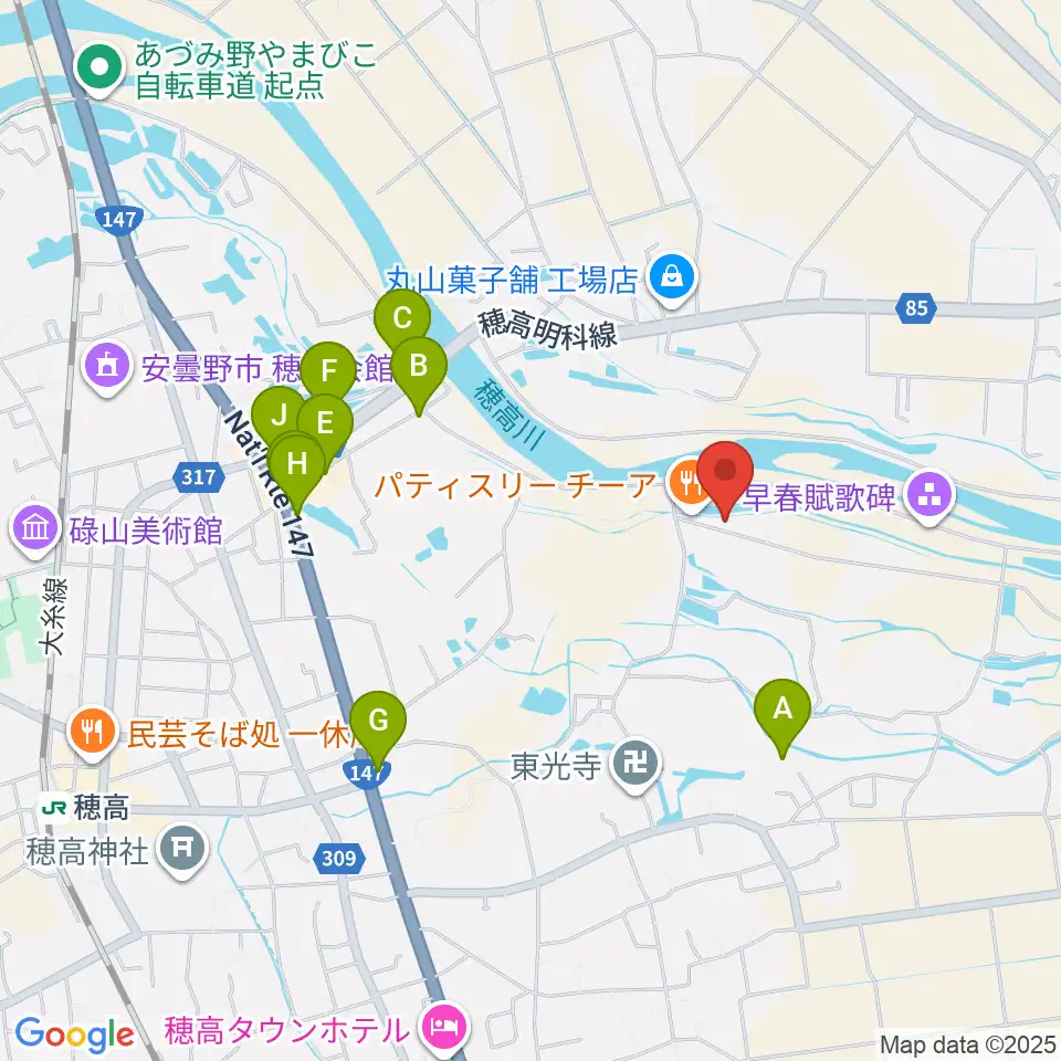 あづみ野コンサートホール周辺のファミレス・ファーストフード一覧地図