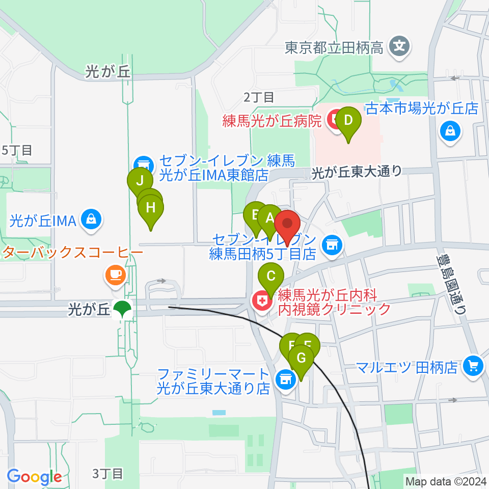 光が丘美術館周辺のファミレス・ファーストフード一覧地図