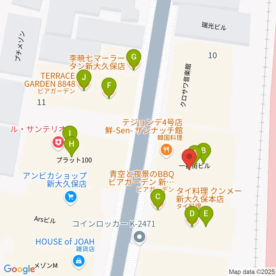 新大久保CLUB Voice周辺のファミレス・ファーストフード一覧地図