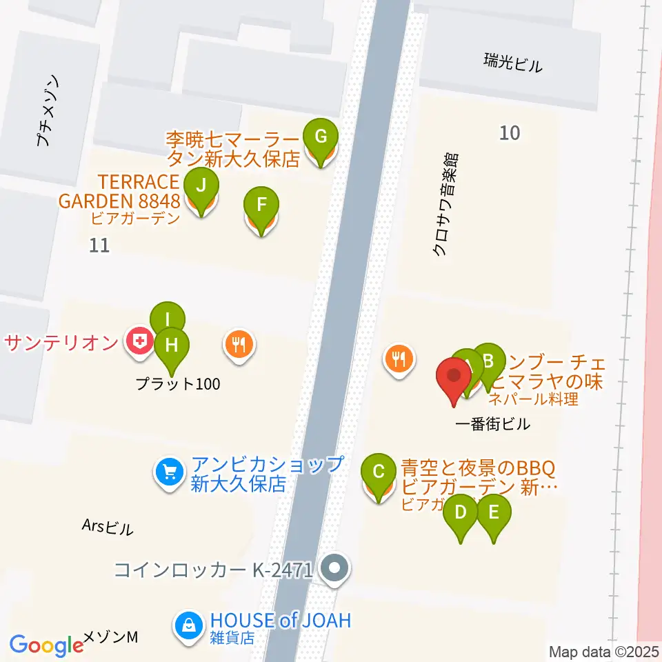 新大久保CLUB Voice周辺のファミレス・ファーストフード一覧地図
