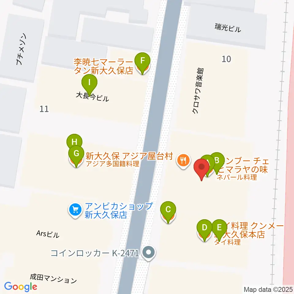 新大久保CLUB Voice周辺のファミレス・ファーストフード一覧地図