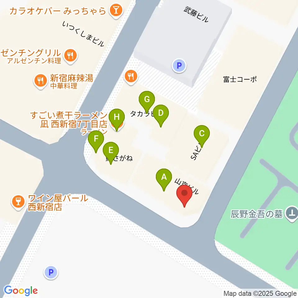 新宿21世紀周辺のファミレス・ファーストフード一覧地図