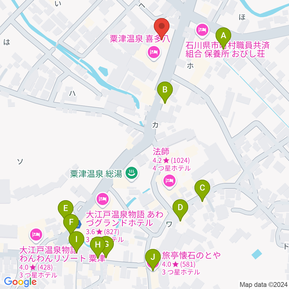 粟津演舞場周辺のファミレス・ファーストフード一覧地図