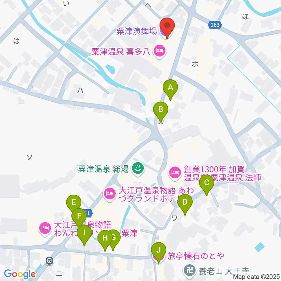 粟津演舞場周辺のファミレス・ファーストフード一覧地図