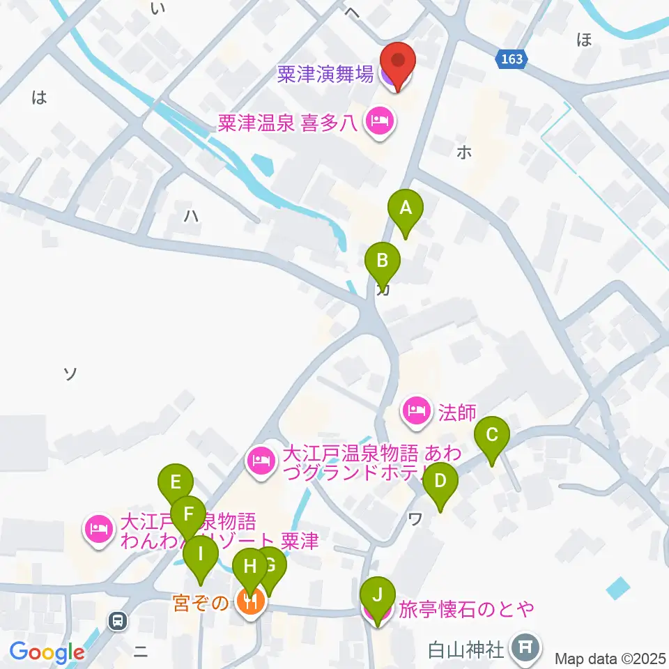 粟津演舞場周辺のファミレス・ファーストフード一覧地図