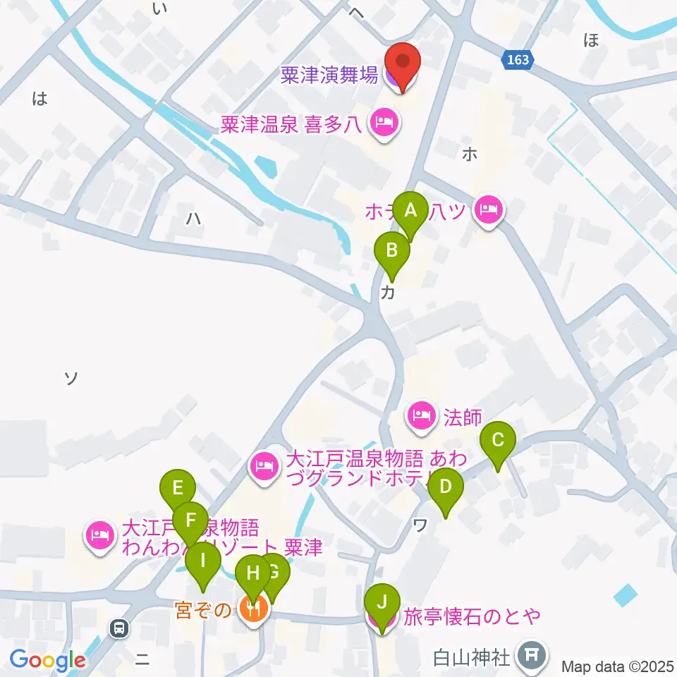 粟津演舞場周辺のファミレス・ファーストフード一覧地図