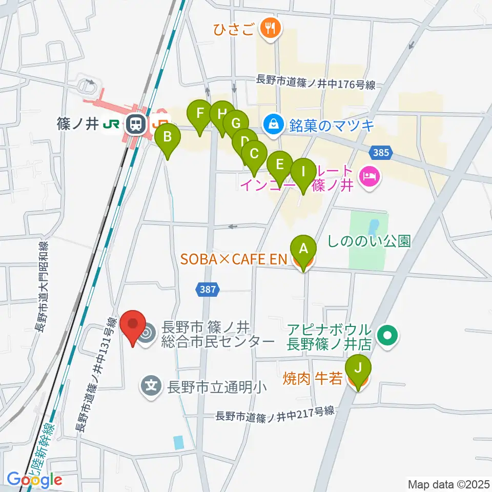 篠ノ井交流センター周辺のファミレス・ファーストフード一覧地図