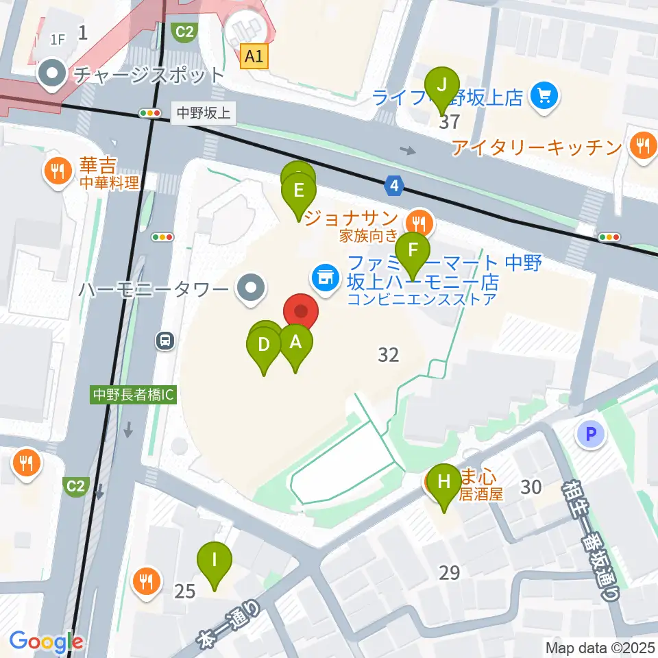 中野坂上ハーモニーホール周辺のファミレス・ファーストフード一覧地図