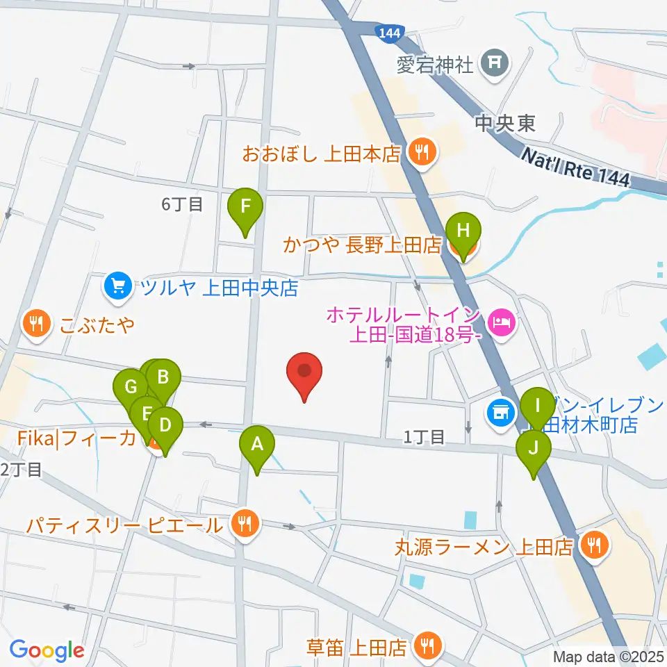 上田文化会館周辺のファミレス・ファーストフード一覧地図