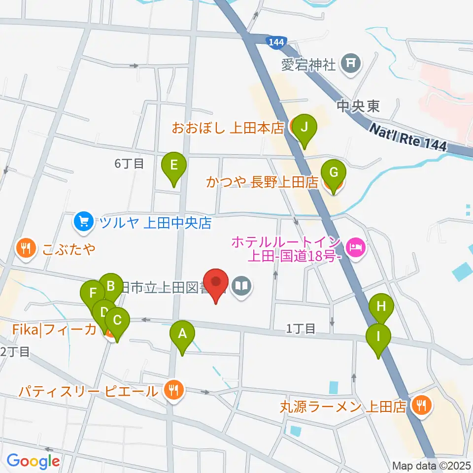 上田文化会館周辺のファミレス・ファーストフード一覧地図