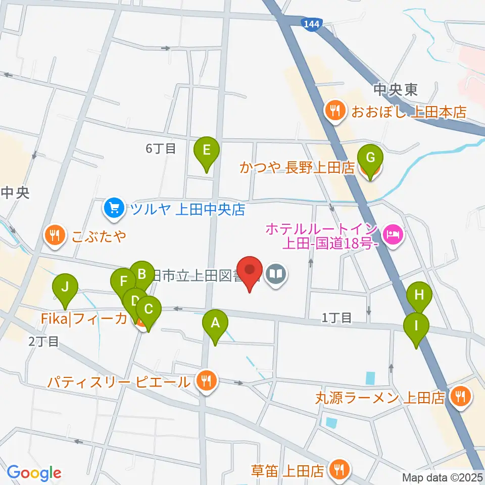 上田文化会館周辺のファミレス・ファーストフード一覧地図