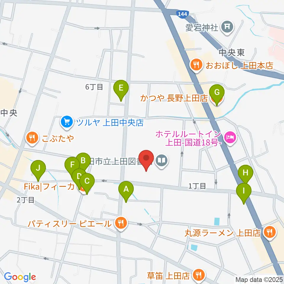 上田文化会館周辺のファミレス・ファーストフード一覧地図