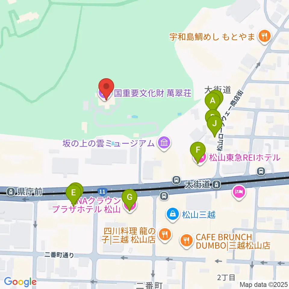 萬翠荘周辺のファミレス・ファーストフード一覧地図