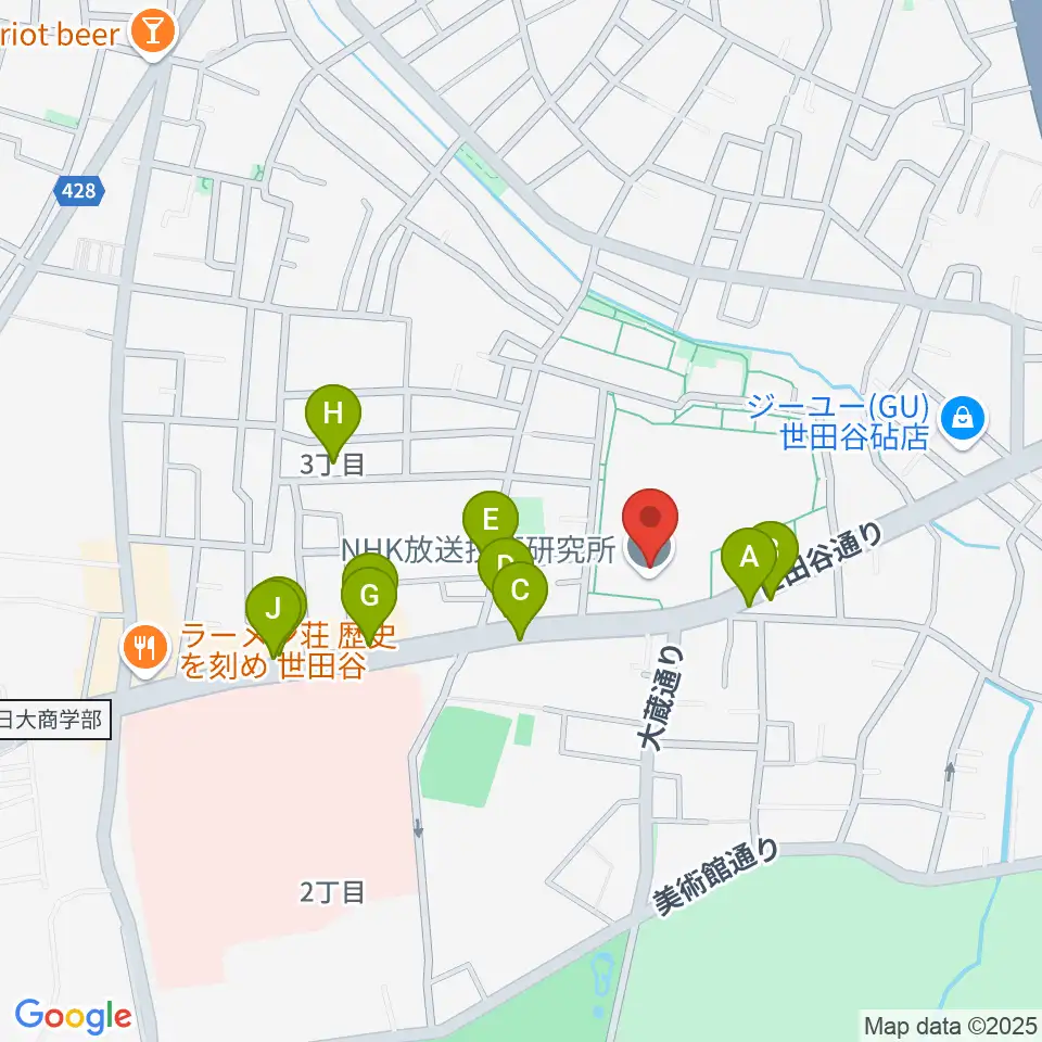 NHK技研講堂周辺のファミレス・ファーストフード一覧地図