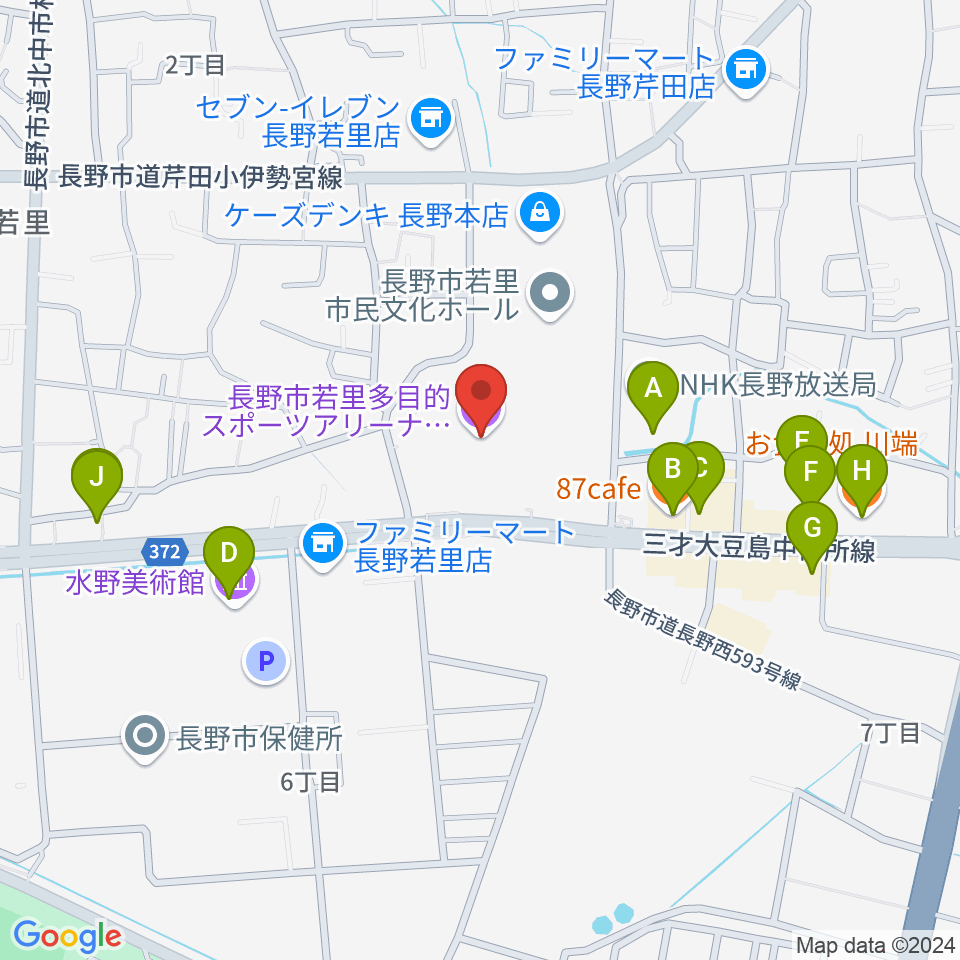 ビッグハット周辺のファミレス・ファーストフード一覧地図