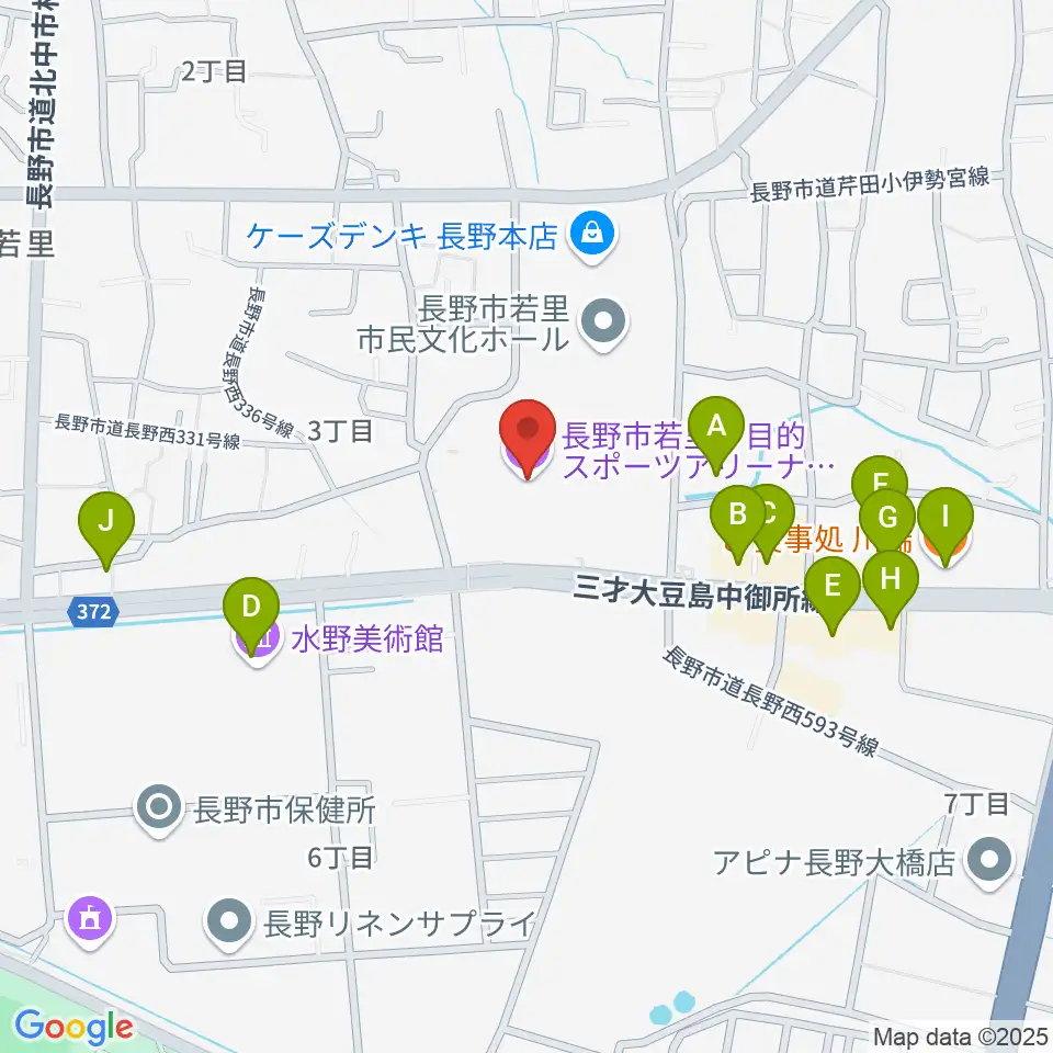 長野ビッグハット周辺のファミレス・ファーストフード一覧地図