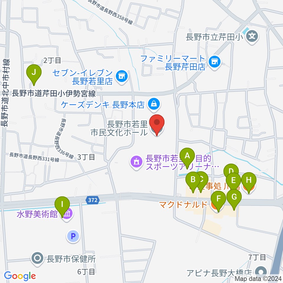 若里市民文化ホール周辺のファミレス・ファーストフード一覧地図