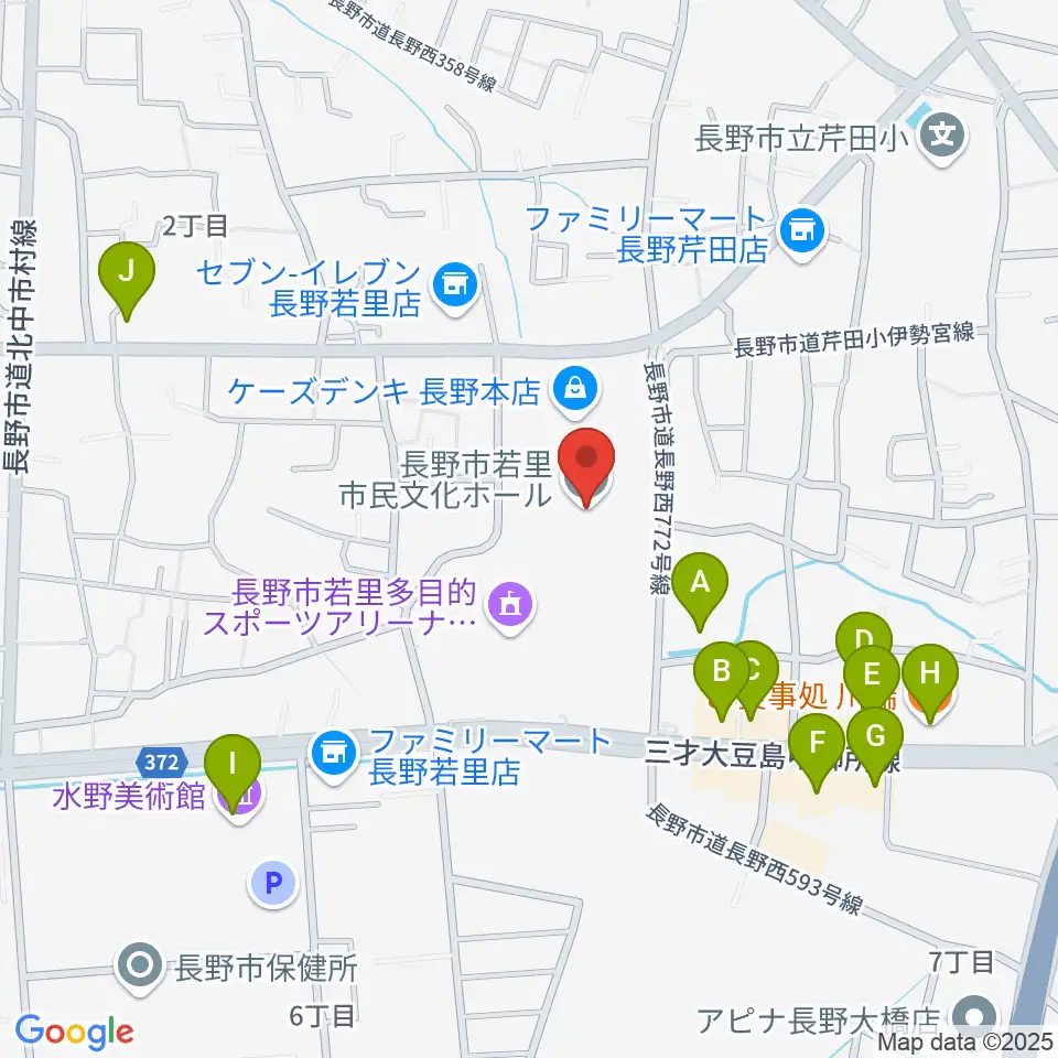 若里市民文化ホール周辺のファミレス・ファーストフード一覧地図