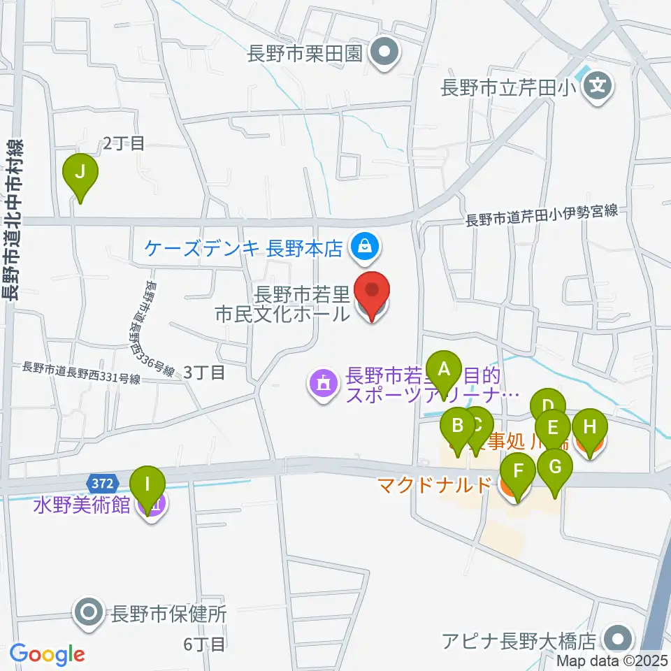 若里市民文化ホール周辺のファミレス・ファーストフード一覧地図
