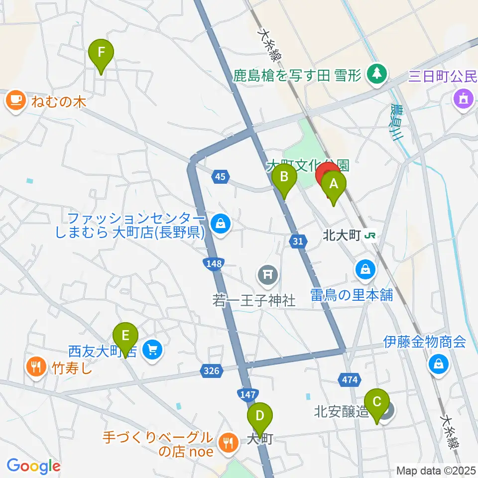 大町市文化会館エコーホール周辺のファミレス・ファーストフード一覧地図