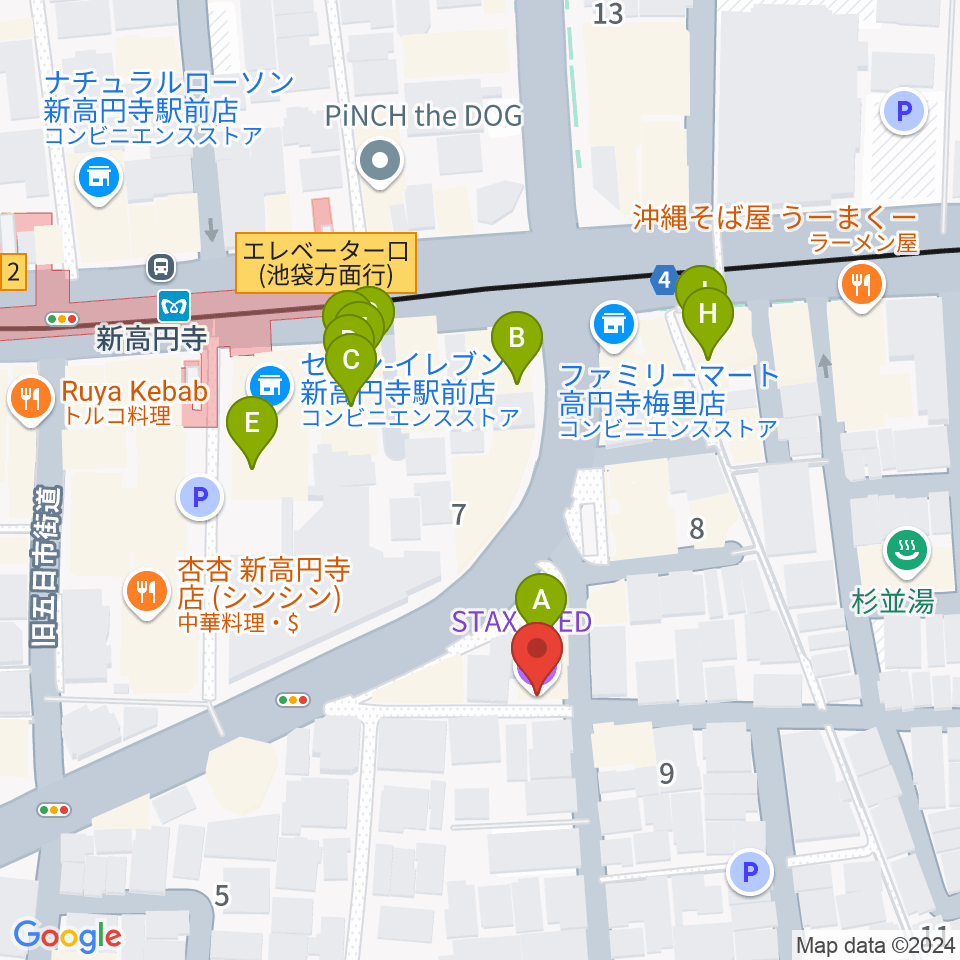 新高円寺スタックスフレッド周辺のファミレス・ファーストフード一覧地図