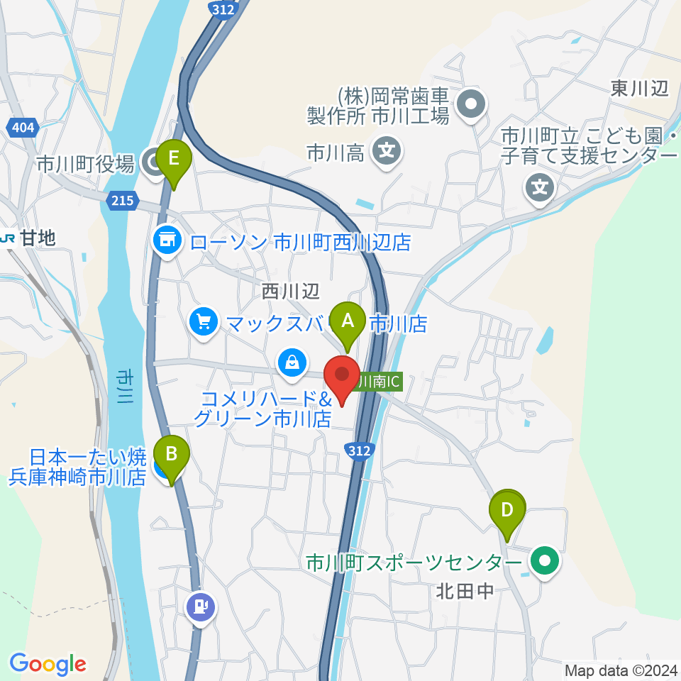 市川町文化センターひまわりホール周辺のファミレス・ファーストフード一覧地図